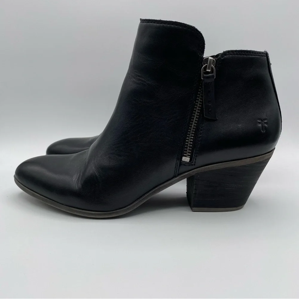 Frye Judith Leather Double Zip Up Ankle Women's Black Booties  -  Size: 10M - Picture 2 of 15